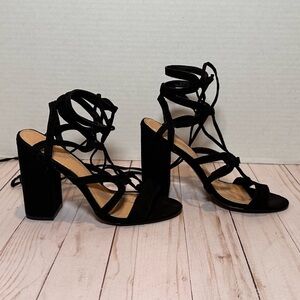 LOFT Black Suede Strappy Block Heels